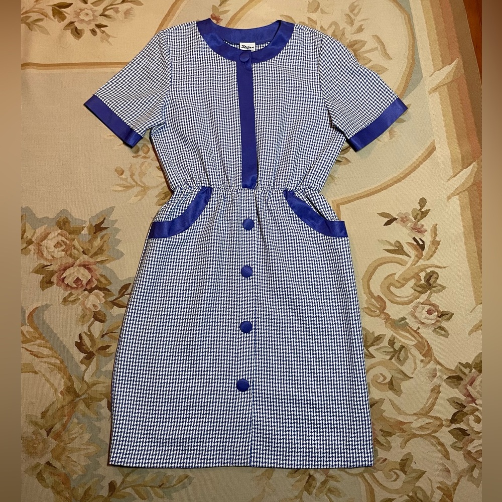 Blue and White Checkered Midi Dress